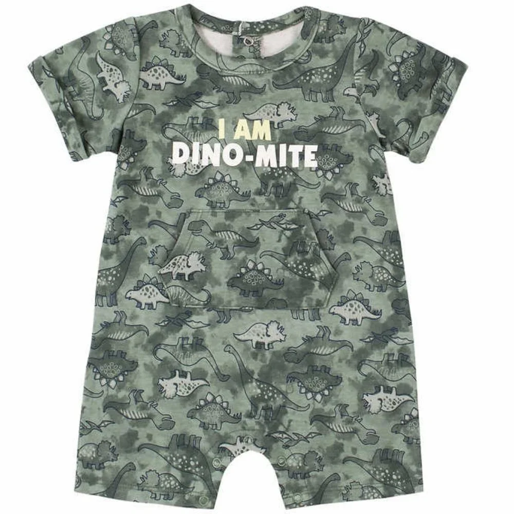 NWT Set of 2 Dinosaur-themed 100% Cotton Infant Rompers 18M